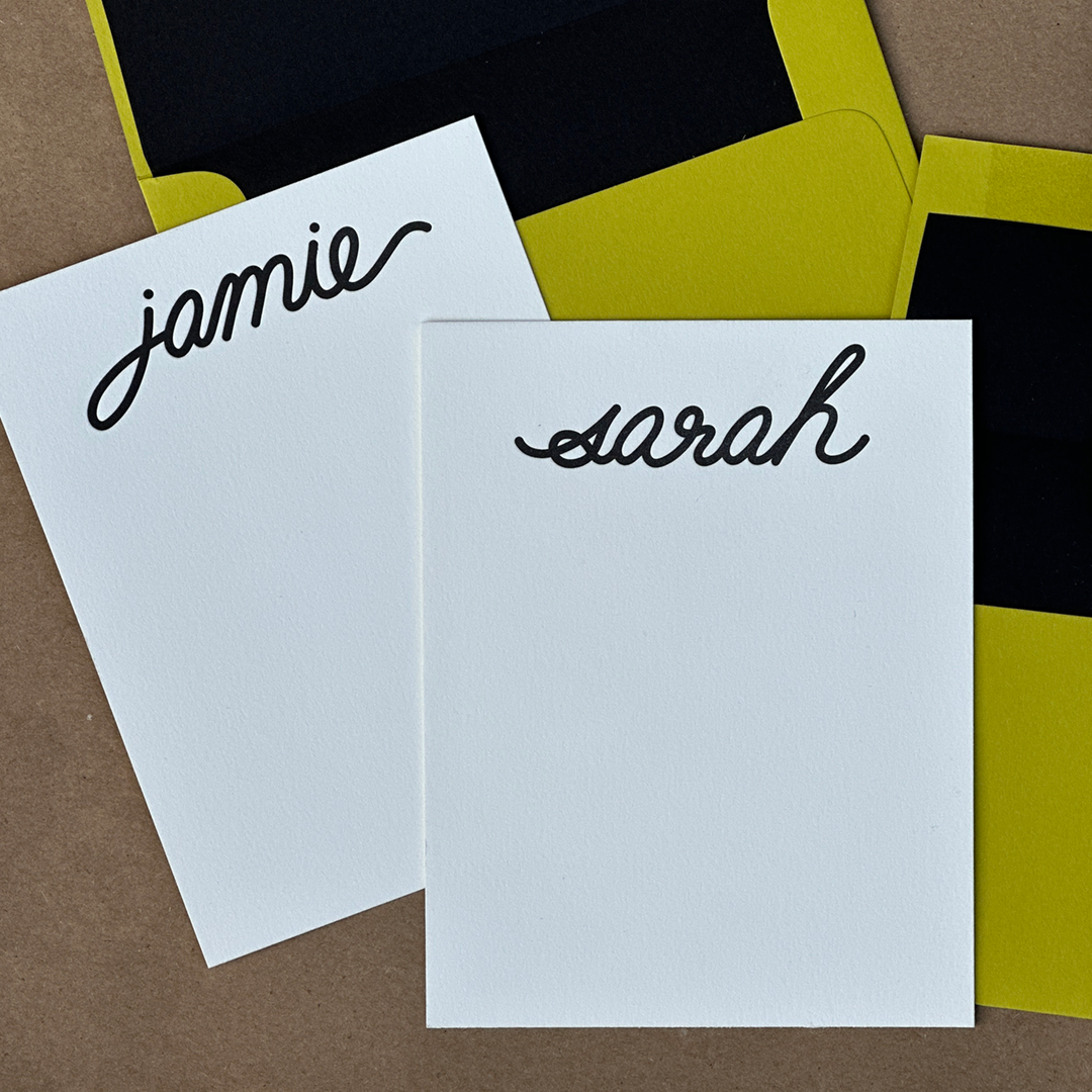 Personalized Script Font Letters | Personalized Letterpress Printed Note Cards