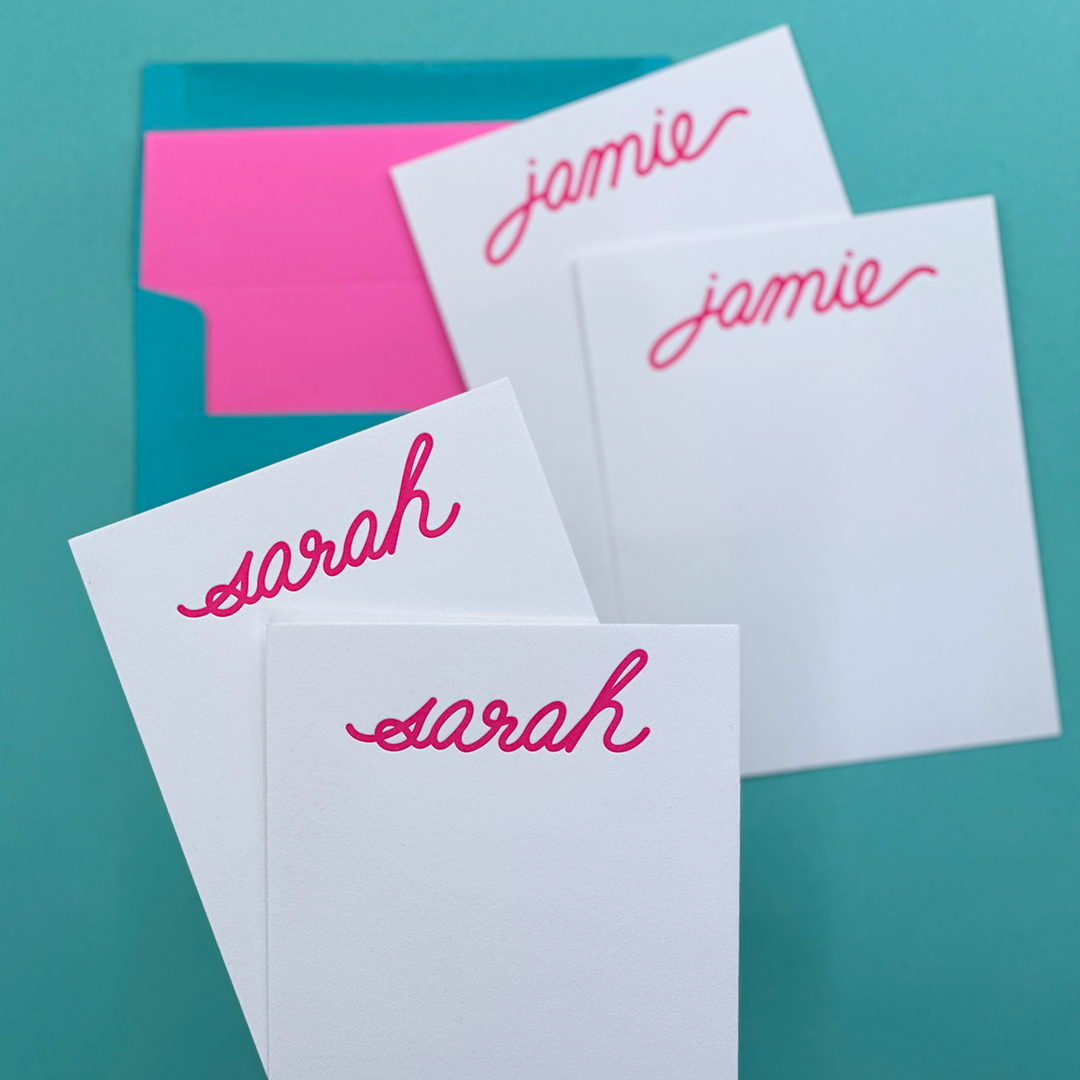 Personalized Script Font Letters | Personalized Letterpress Printed Note Cards