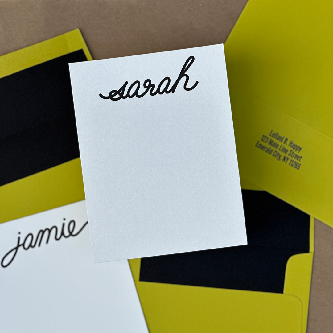 Personalized Script Font Letters | Personalized Letterpress Printed Note Cards