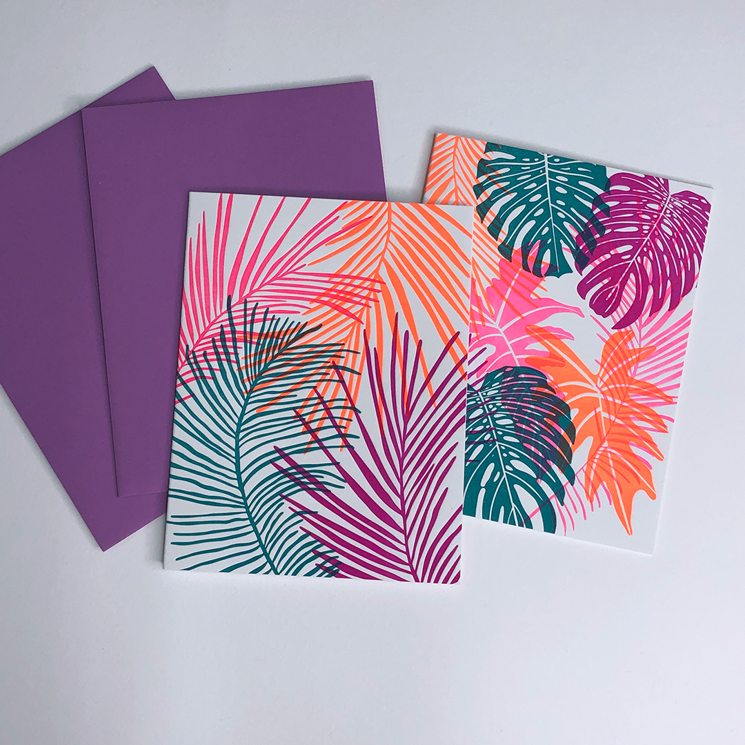 Neon Tropical Leaf Greeting Card Set
