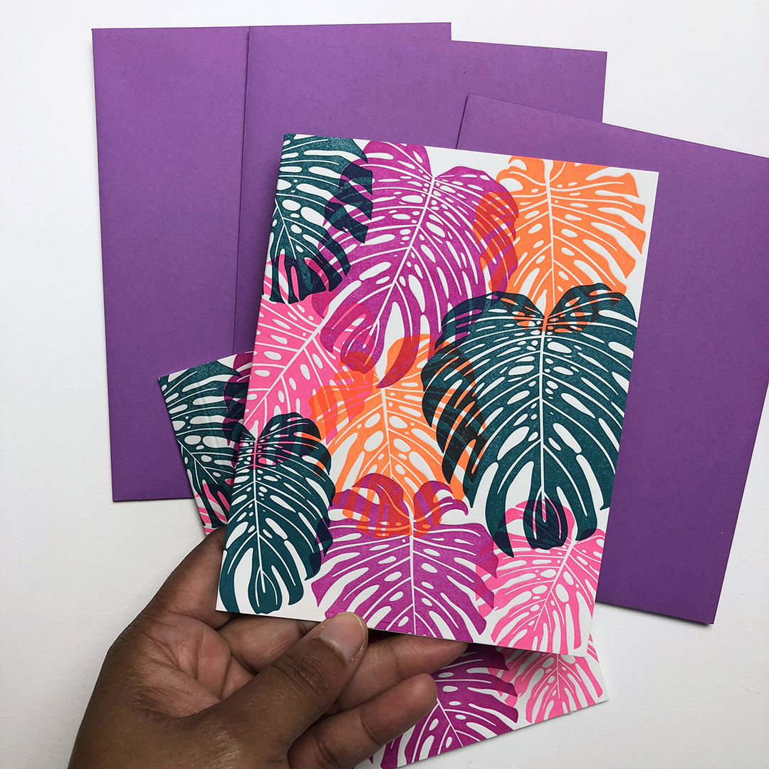 Monstera Leaf, Letterpress Greeting Card