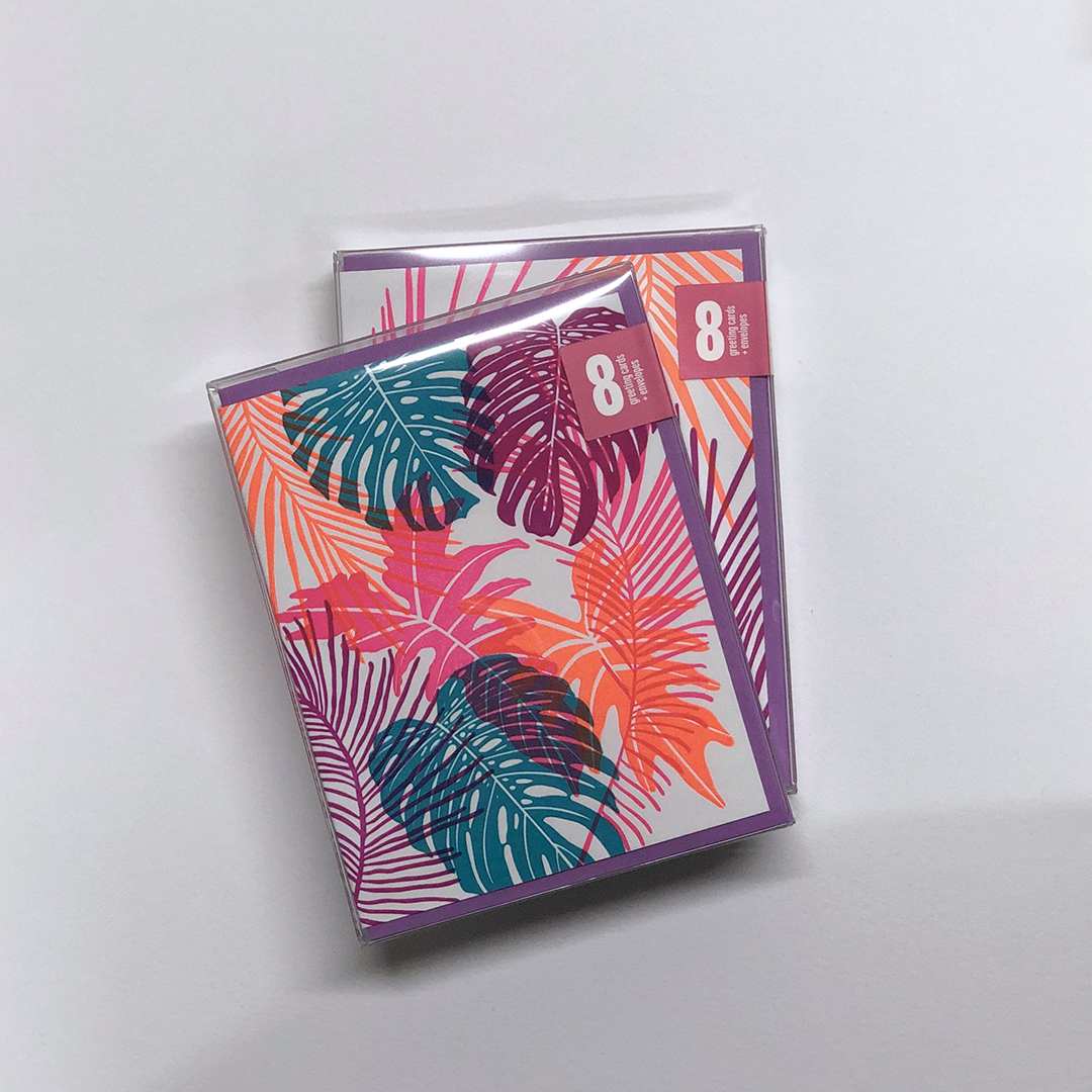 Neon Tropical Leaf Greeting Card Set