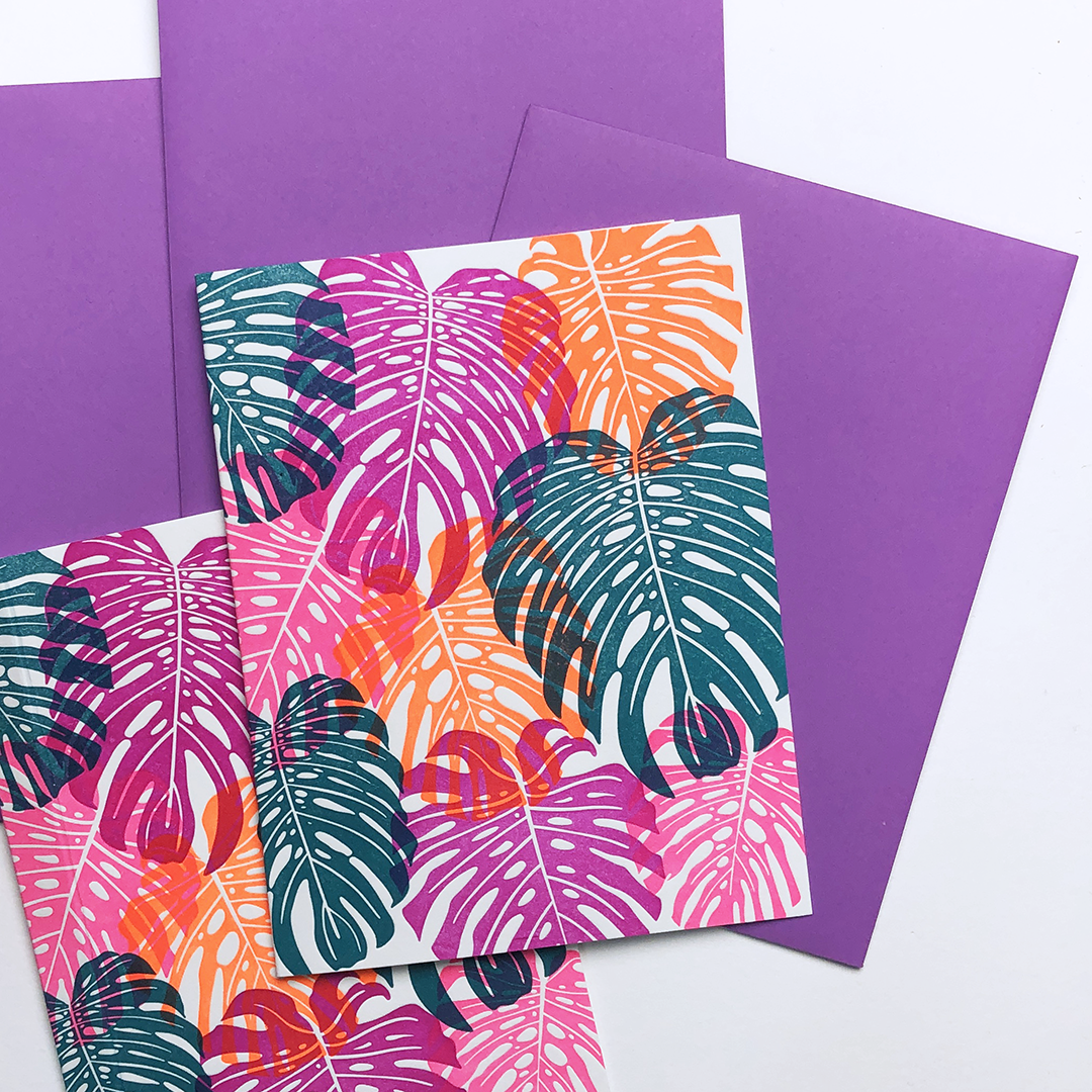 Monstera Leaf, Letterpress Greeting Card
