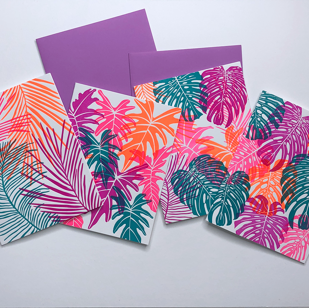 Neon Tropical Leaf Greeting Card Set