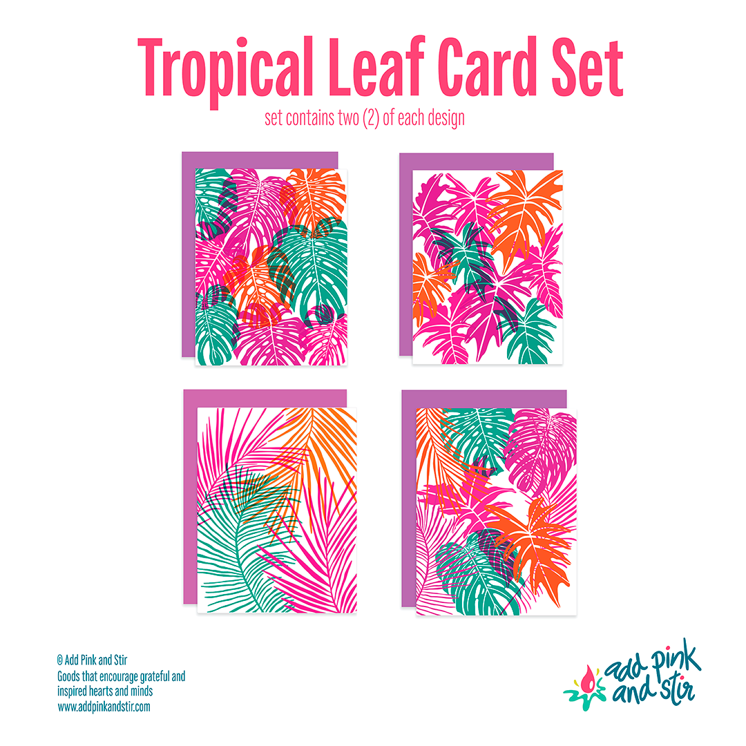 Neon Tropical Leaf Greeting Card Set