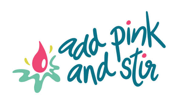 Logo for Add Pink and Stir Stationery Store -Letterpress Greeting Cards for Snail mail