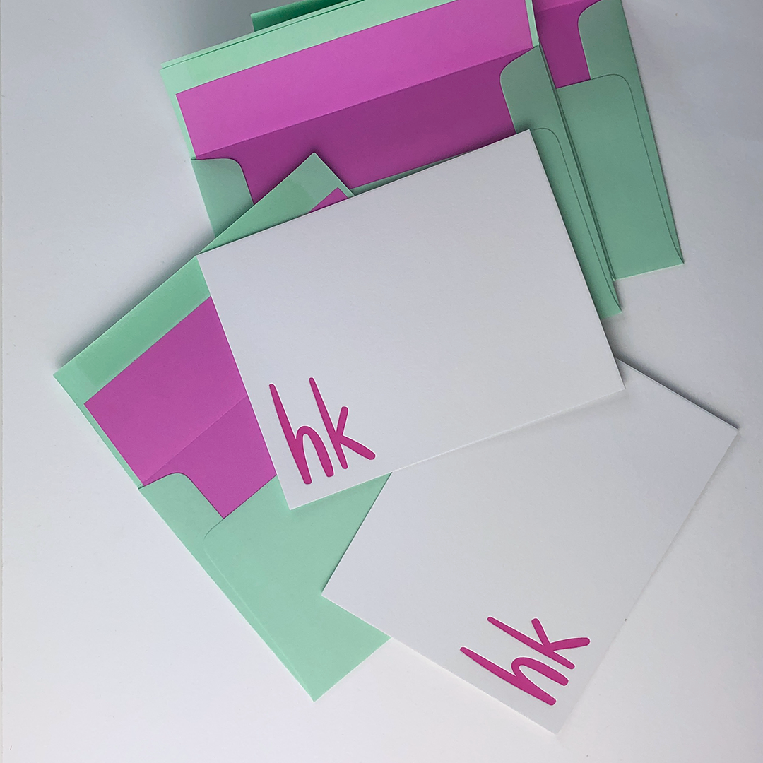 Personalized Pink Monogram Stationery, Women Flat Notecard Set, Colorful  Girl Stationery 