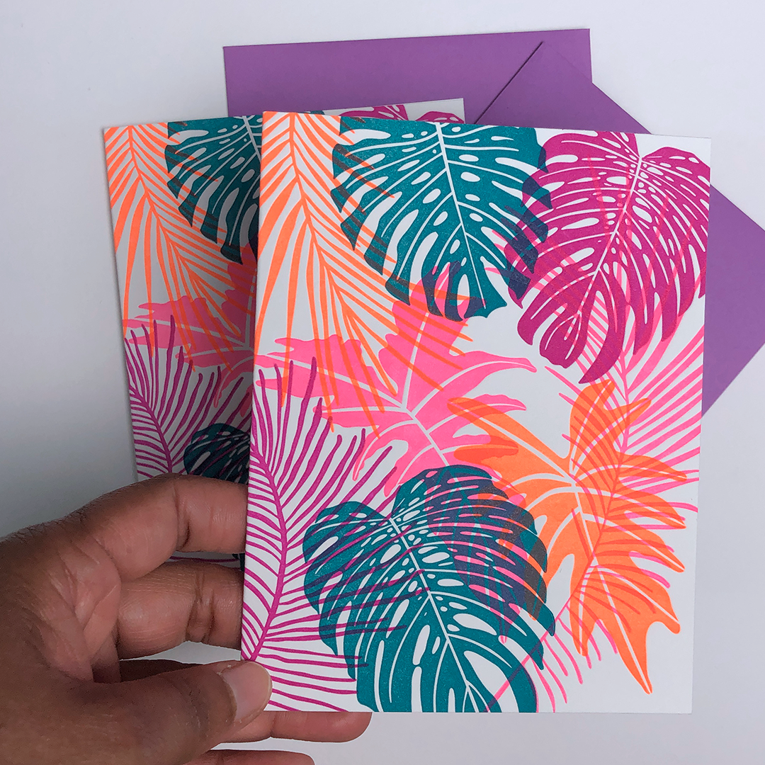 Neon Tropical Leaf Greeting Card Set
